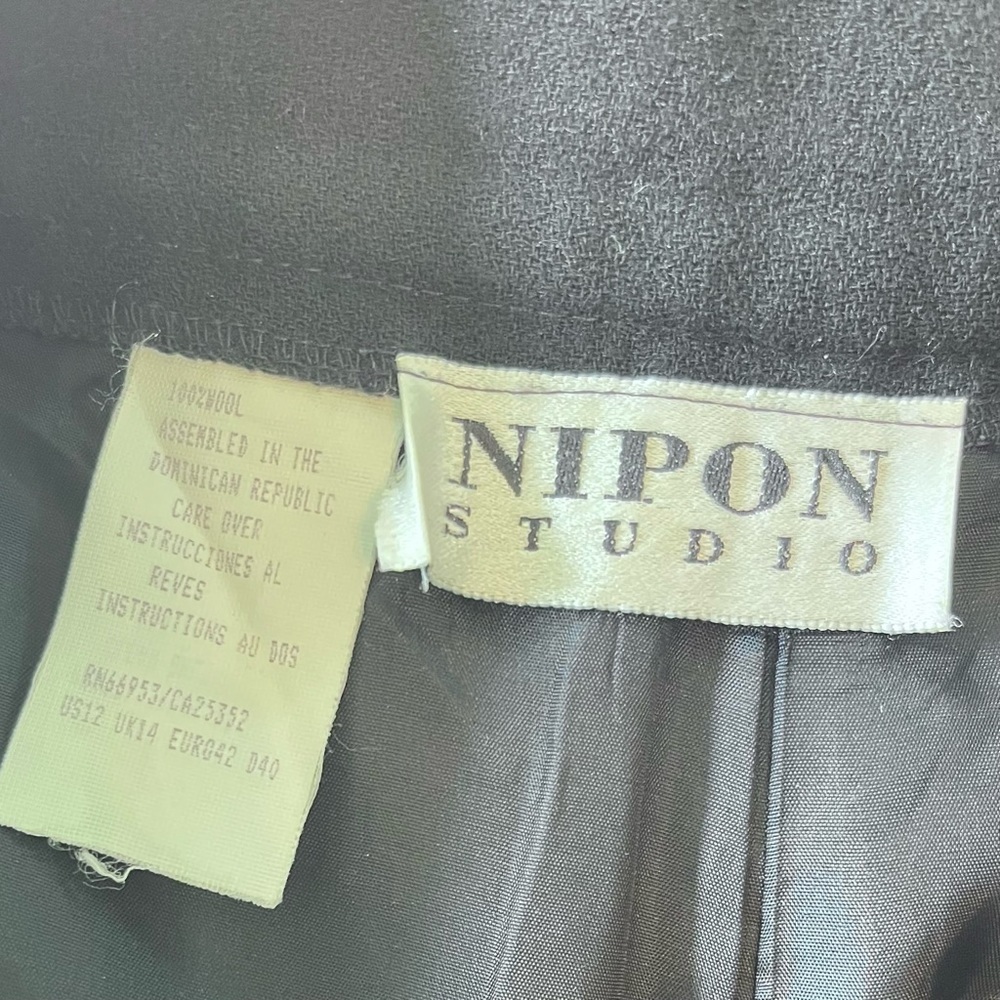 Vintage 100% Wool Black Pleated Trouser, Women's Size 12, Nipon Studios - Picture 6 of 6